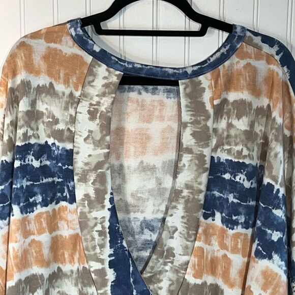 Watercolor Starburst Tye-Dye Top Women 3XLarge Mocha Blue Open Back Sweet Lovely - Picture 3 of 10